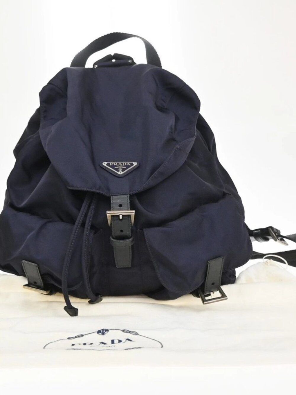 PRADA MILANO Logo Tessuto Drawstring Backpack Nylon Leather PE SHW Italy 35CB021